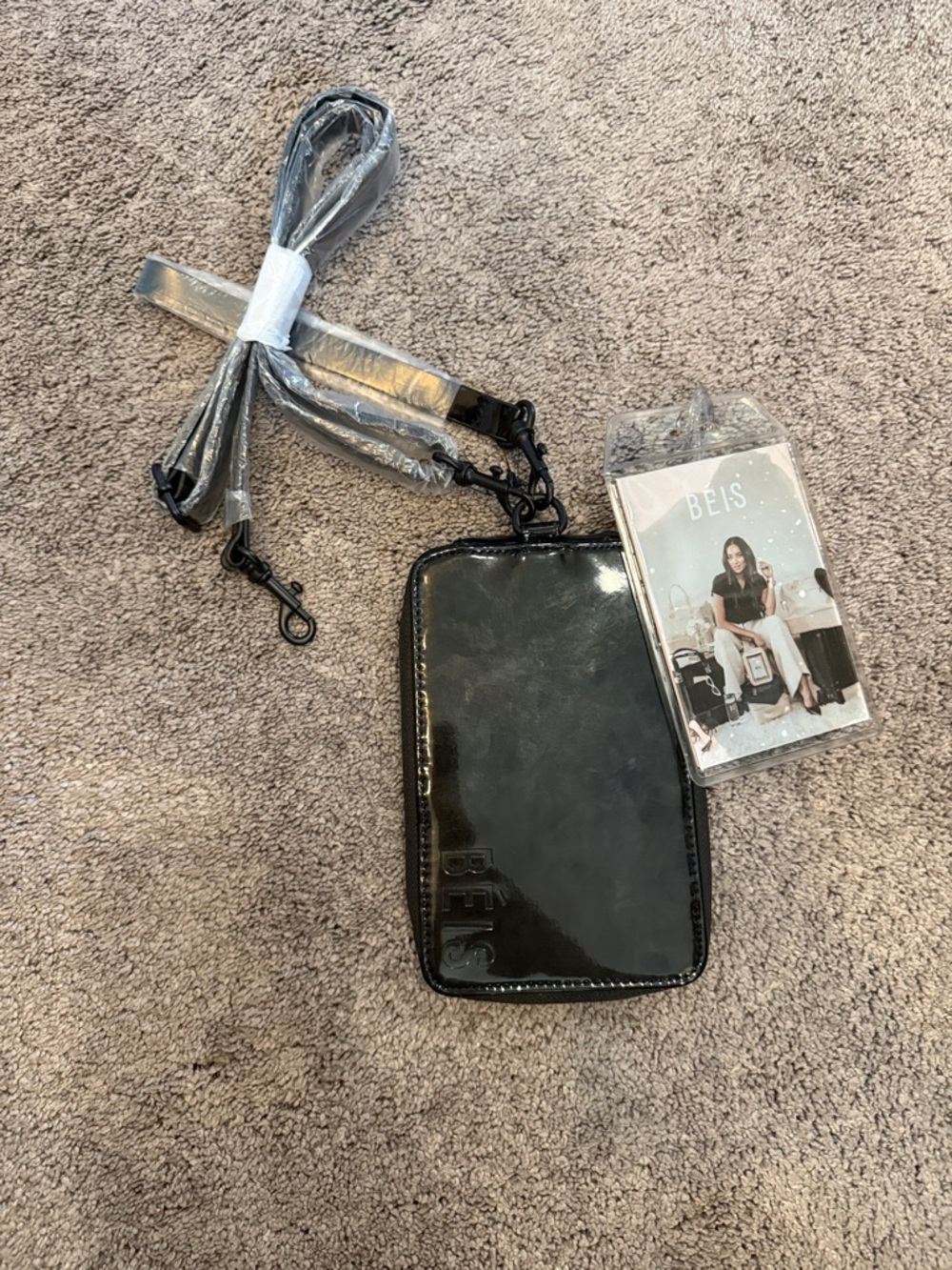 BEIS Black Patent Travel Wallet